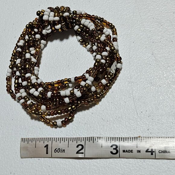 Stylish Brown White Seed Beaded Multi-Strand Stretch Bracelet Minimalist Fashion - Picture 4 of 4